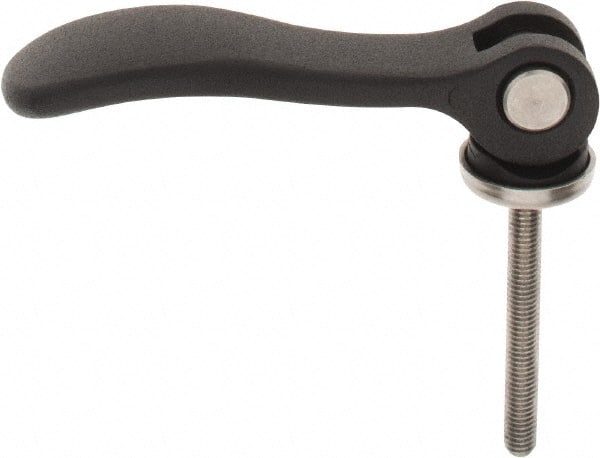 KIPP - #10-32, 0.59" Hub Diam, Black Powder Coat Aluminum (Stainless Steel Inserts) Adjustable Clamping Handle - 1.57" Stud Length - Exact Tooling