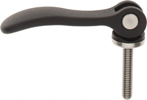 KIPP - 1/4-20, 0.59" Hub Diam, Black Powder Coat Aluminum (Stainless Steel Inserts) Adjustable Clamping Handle - 1.18" Stud Length - Exact Tooling