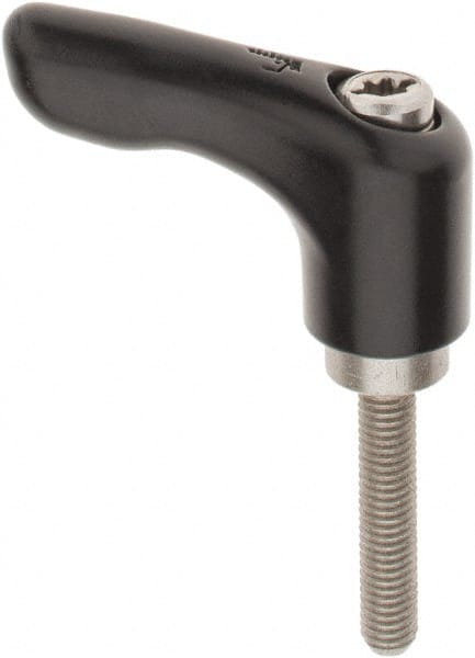 KIPP - #10-32, 0.55" Hub Diam, Zinc Die Cast (Stainless Steel Components) Stud Type Adjustable Clamping Handle - 0.98" Stud Length, 1.85" OAL, 1.22" High - Exact Tooling