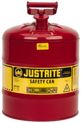 Justrite - 5 Gal Galvanized Steel Type I Safety Can - 16-7/8" High x 11-3/4" Diam, Red with Yellow - Exact Tooling