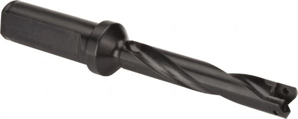 Allied Machine and Engineering - Series 0, 33/64 to 11/16" Diam, 3/4" Diam Straight Shank with Flange, Helical Flute Spade Drill - 2-1/2" Max Depth, 3-47/64" Body Length, 5-21/32" OAL, Standard Length, Through Coolant - Exact Tooling