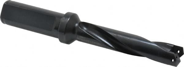 Allied Machine and Engineering - Series 0.5, 39/64 to 11/16" Diam, 3/4" Diam Straight Shank with Flange, Helical Flute Spade Drill - 2-1/2" Max Depth, 3-47/64" Body Length, 5-21/32" OAL, Standard Length, Through Coolant - Exact Tooling