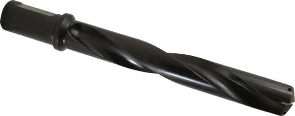 Allied Machine and Engineering - Series 2.5, 1-3/16 to 1-3/8" Diam, 1-1/4" Diam Straight Shank with Flange, Helical Flute Spade Drill - 7-3/8" Max Depth, 9-13/64" Body Length, 11-11/32" OAL, Standard Length, Through Coolant - Exact Tooling