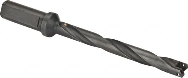 Allied Machine and Engineering - Series 0, 33/64 to 11/16" Diam, 3/4" Diam Straight Shank with Flange, Helical Flute Spade Drill - 4-1/2" Max Depth, 5-47/64" Body Length, 7-21/32" OAL, Extended Length, Through Coolant - Exact Tooling