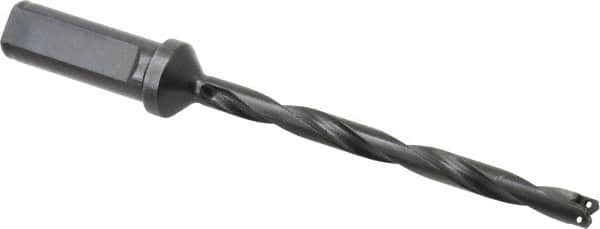 Allied Machine and Engineering - Series Y, 3/8 to 27/64" Diam, 3/4" Diam Straight Shank with Flange, Helical Flute Spade Drill - 4-3/8" Max Depth, 5-5/8" Body Length, 7-9/16" OAL, Extended Length, Through Coolant - Exact Tooling