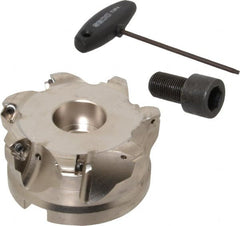 Seco - 7 Inserts, 3.22" Cutter Diam, 0.1" Max Depth of Cut, Indexable High-Feed Face Mill - 1-1/2" Arbor Hole Diam, 0.63" Keyway Width, 2" High, R220.21 Toolholder, 218.19-160.. Inserts, Series R220.21 - Exact Tooling