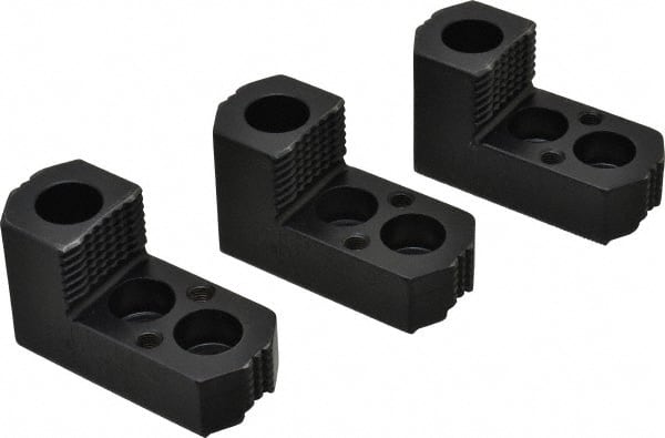 H & R Manufacturing - 8" Max Chuck Diam Compatibility, Case Hardened Steel 1.5mm x 60° Serrated Hard Lathe Top Jaws - 1 Step, 0.551" Groove Width, 1-1/2" Wide x 3-1/2" Long x 1.969" High - Exact Tooling
