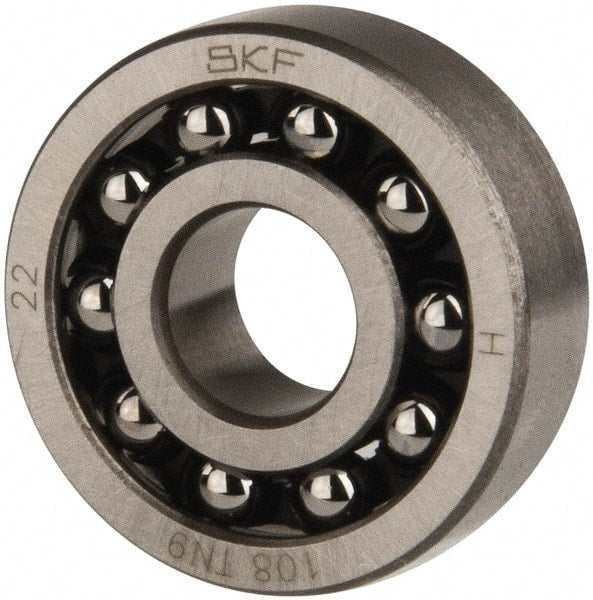 SKF - 8mm Bore Diam, 22mm OD, Open Self Aligning Radial Ball Bearing - 7mm Wide, 2 Rows, Round Bore, 126 Lb Static Capacity, 596 Lb Dynamic Capacity - Exact Tooling