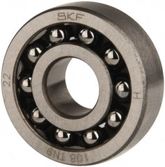 SKF - 8mm Bore Diam, 22mm OD, Open Self Aligning Radial Ball Bearing - 7mm Wide, 2 Rows, Round Bore, 126 Lb Static Capacity, 596 Lb Dynamic Capacity - Exact Tooling