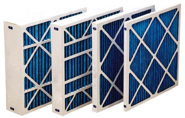 Made in USA - 12" Noml Height x 24" Noml Width x 1" Noml Depth, 30 to 35% Capture Efficiency, Wire-Backed Pleated Air Filter - MERV 8, Synthetic with Antimicrobial Protection, Integrated Beverage Board Frame, 300 Max FPM, 600 CFM, For Any Unit - Exact Tooling