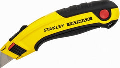 Stanley - Retractable Utility Knife - 60mm Blade, Yellow & Black Aluminum Handle, 5 Blades Included - Exact Tooling