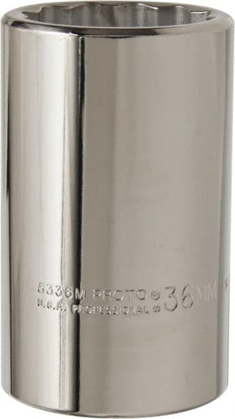 Proto - 1/2" Drive, Deep Hand Socket - 12 Points, 3-1/4" OAL, Alloy Steel, Chrome Finish - Exact Tooling