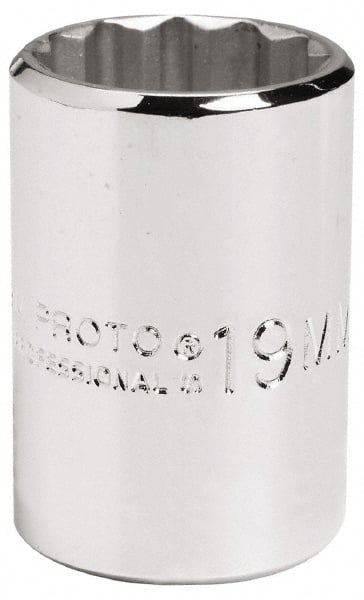 Proto - 1/2" Drive, Standard Hand Socket - 12 Points, 2-1/4" OAL, Alloy Steel, Chrome Finish - Exact Tooling