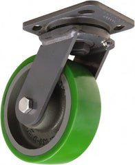 Hamilton - 6" Diam x 2" Wide x 7-1/2" OAH Top Plate Mount Swivel Caster - Polyurethane Mold onto Cast Iron Center, 1,200 Lb Capacity, Tapered Roller Bearing, 4 x 5" Plate - Exact Tooling