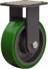 Hamilton - 6" Diam x 2" Wide x 7-1/2" OAH Top Plate Mount Rigid Caster - Polyurethane Mold onto Cast Iron Center, 1,200 Lb Capacity, Tapered Roller Bearing, 4 x 4-1/2" Plate - Exact Tooling