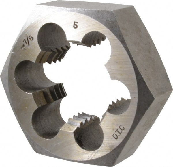 Interstate - 1-7/8 - 5 UNS Thread, 3-1/8" Hex, Right Hand Thread, Hex Rethreading Die - Carbon Steel, 1-1/4" Thick - Exact Tooling