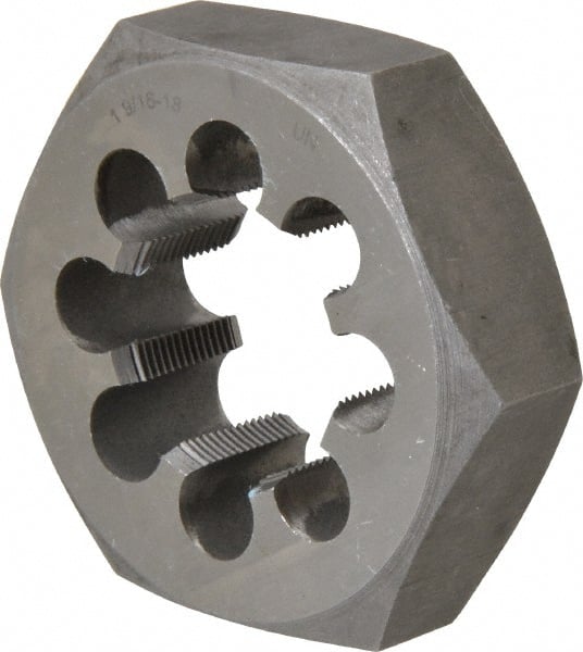 Interstate - 1-9/16 - 18 UNEF Thread, 3-1/8" Hex, Right Hand Thread, Hex Rethreading Die - Carbon Steel, 1" Thick - Exact Tooling