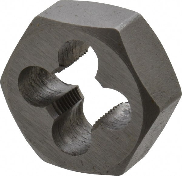 Interstate - 1/4-48 UNS Thread, 11/16" Hex, Right Hand Thread, Hex Rethreading Die - Carbon Steel, 1/4" Thick - Exact Tooling