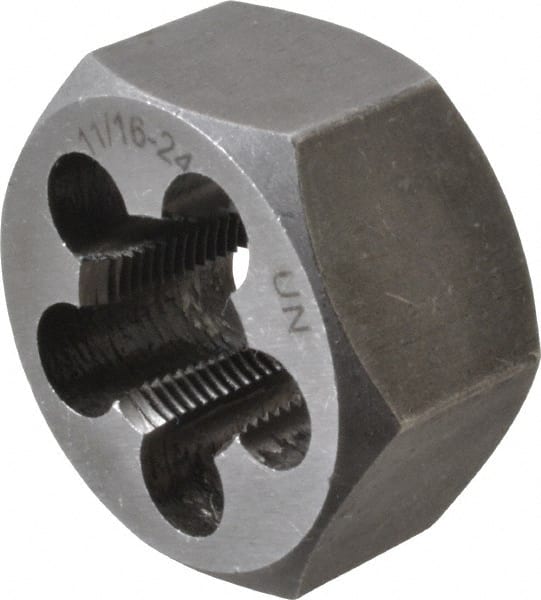 Interstate - 11/16-24 UNEF Thread, 1-7/16" Hex, Right Hand Thread, Hex Rethreading Die - Carbon Steel, 3/4" Thick - Exact Tooling