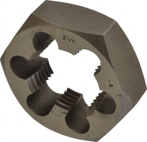 Interstate - 2-1/4 - 6 UNS Thread, 3-1/2" Hex, Right Hand Thread, Hex Rethreading Die - Carbon Steel, 1-1/4" Thick - Exact Tooling