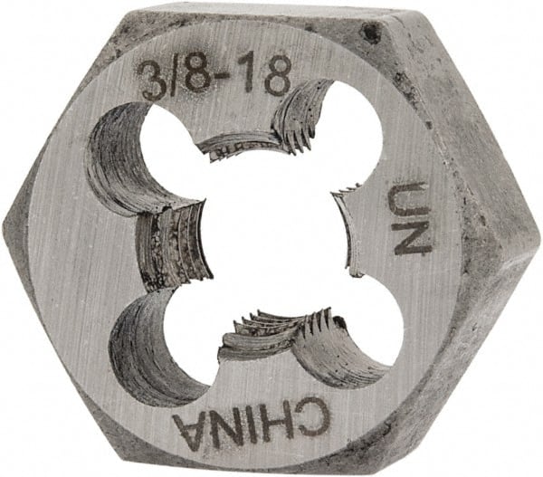 Interstate - 3/8-18 UNS Thread, 25/32" Hex, Right Hand Thread, Hex Rethreading Die - Carbon Steel, 3/8" Thick - Exact Tooling