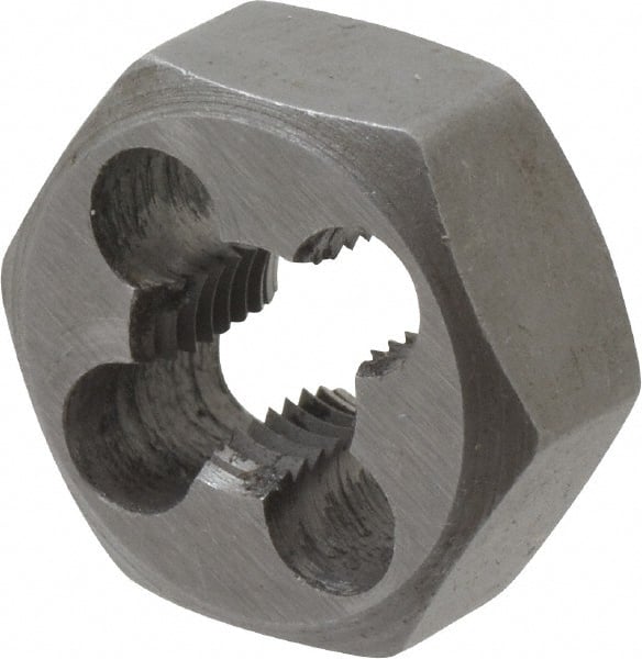 Interstate - 5/16-28 UNS Thread, 11/16" Hex, Right Hand Thread, Hex Rethreading Die - Carbon Steel, 5/16" Thick - Exact Tooling