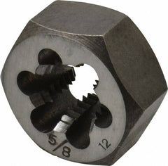Interstate - 5/8-12 UNS Thread, 1-1/4" Hex, Right Hand Thread, Hex Rethreading Die - Carbon Steel, 5/8" Thick - Exact Tooling
