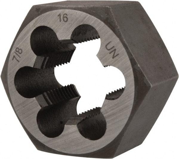 Interstate - 7/8-16 UNS Thread, 1-5/8" Hex, Right Hand Thread, Hex Rethreading Die - Carbon Steel, 7/8" Thick - Exact Tooling