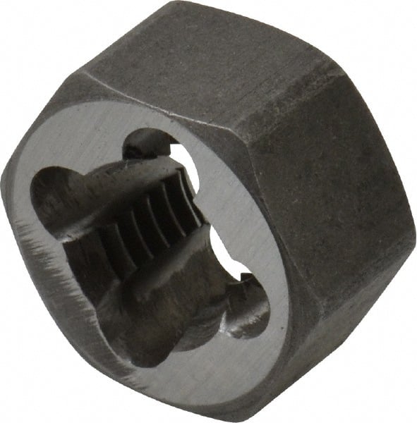 Interstate - M11x1.50 Metric Coarse Thread, 25/32" Hex, Right Hand Thread, Hex Rethreading Die - Carbon Steel, 7/16" Thick - Exact Tooling
