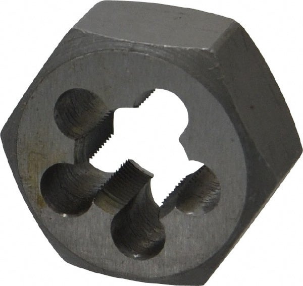 Interstate - M12x0.75 Metric Fine Thread, 1-1/16" Hex, Right Hand Thread, Hex Rethreading Die - Carbon Steel, 1/2" Thick - Exact Tooling