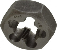 Interstate - M14x1.00 Metric Fine Thread, 1-1/16" Hex, Right Hand Thread, Hex Rethreading Die - Carbon Steel, 1/2" Thick - Exact Tooling
