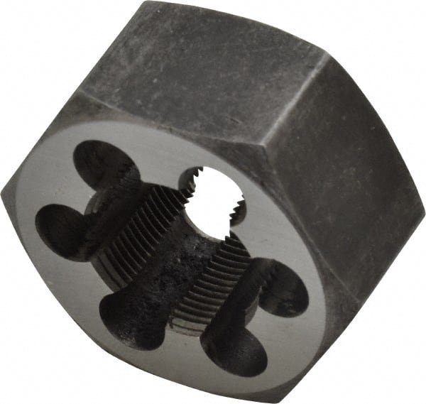 Interstate - M20x1.00 Metric Fine Thread, 1-7/16" Hex, Right Hand Thread, Hex Rethreading Die - Carbon Steel, 3/4" Thick - Exact Tooling