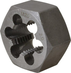 Interstate - M20x2.00 Metric Fine Thread, 1-7/16" Hex, Right Hand Thread, Hex Rethreading Die - Carbon Steel, 3/4" Thick - Exact Tooling