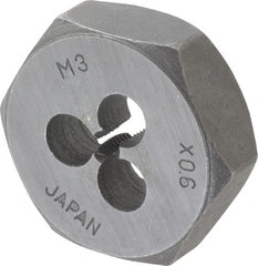 Interstate - M3x0.60 Metric Special Thread, 19/32" Hex, Right Hand Thread, Hex Rethreading Die - Carbon Steel, 1/4" Thick - Exact Tooling