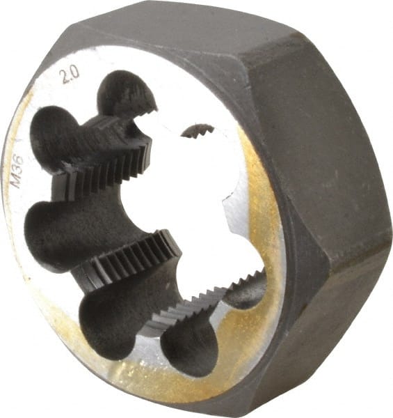 Interstate - M36x2.00 Metric Fine Thread, 2-3/8" Hex, Right Hand Thread, Hex Rethreading Die - Carbon Steel, 1" Thick - Exact Tooling
