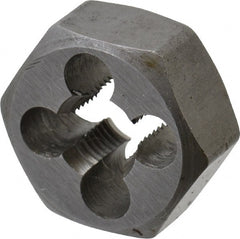Interstate - M7x0.75 Metric Fine Thread, 11/16" Hex, Right Hand Thread, Hex Rethreading Die - Carbon Steel, 1/4" Thick - Exact Tooling
