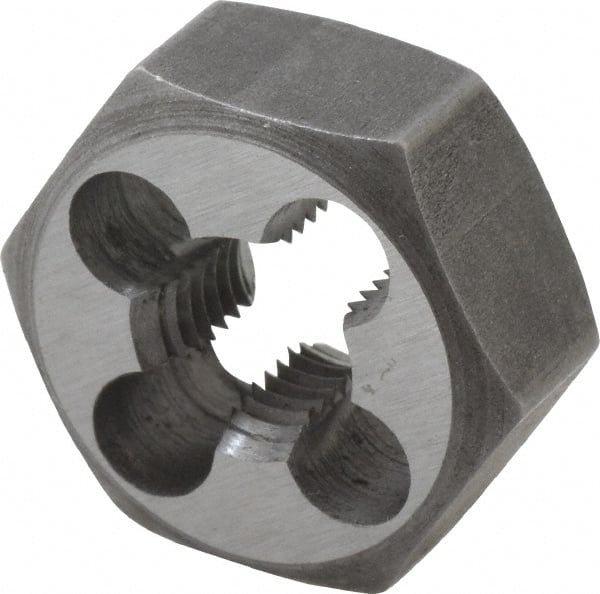 Interstate - M9x1.00 Metric Fine Thread, 25/32" Hex, Right Hand Thread, Hex Rethreading Die - Carbon Steel, 3/8" Thick - Exact Tooling