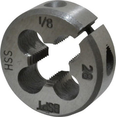 Interstate - 1/8-28 BSPT Thread, Round Pipe Die - 1" Outside Diam, High Speed Steel - Exact Tooling