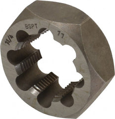Interstate - 1-1/4 - 11 BSPT Thread, Hex Pipe Die - 2-9/16" Outside Diam, Carbon Steel - Exact Tooling