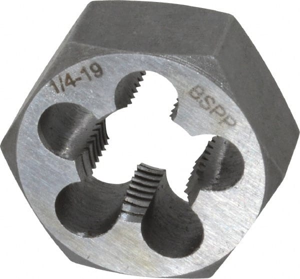 Interstate - 1/4-19 BSPP Thread, Hex Pipe Die - 1-1/4" Outside Diam, Carbon Steel - Exact Tooling