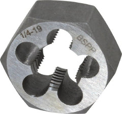 Interstate - 1/4-19 BSPP Thread, Hex Pipe Die - 1-1/4" Outside Diam, Carbon Steel - Exact Tooling