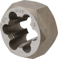 Interstate - 3/4-14 BSPT Thread, Hex Pipe Die - 2" Outside Diam, Carbon Steel - Exact Tooling