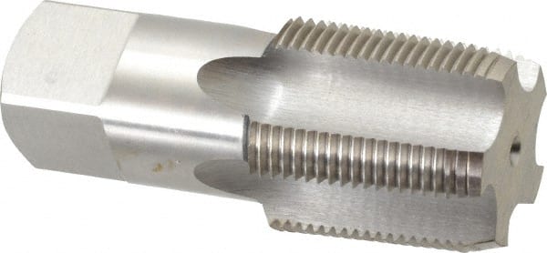 Interstate - 1-1/4 - 11" BSPT, 5 Flutes, Bottoming Chamfer, Bright Finish, High Speed Steel British Standard Pipe Tap - 1.3125" Shank Diam, 0.984" Square Size, 4" Overall Length - Exact Tooling