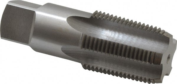Interstate - 1-11" BSPT, 5 Flutes, Bottoming Chamfer, Bright Finish, High Speed Steel British Standard Pipe Tap - 1.125" Shank Diam, 0.843" Square Size, 3-3/4" Overall Length - Exact Tooling