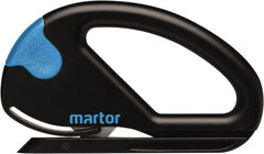 Martor USA - Fixed Safety Cutter - 1-11/16" Carbon Steel Blade, Black & Blue Polycarbonate Handle, 1 Blade Included - Exact Tooling