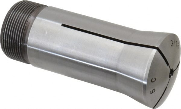 Lyndex - 3/16 Inch 5C Round Collet - 3.27 Inch Overall Length, 1.041-24 Internal Thread Size, Steel, 0.0007 Inch TIR - Exact Tooling