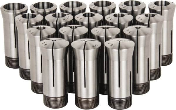 Lyndex - 18 Piece, 1/16" to 1-1/8" Capacity, 5C Round Collet Set - Increments of 1/16 Inch - Exact Tooling