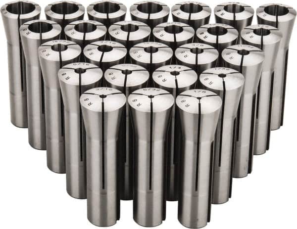 Lyndex - 25 Piece, 1/8" to 7/8" Capacity, R8 Collet Set - Increments of 1/32 Inch - Exact Tooling
