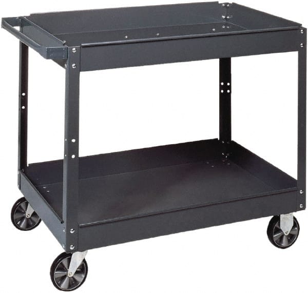 Edsal - 1,000 Lb Capacity, 18" Wide x 30" Long x 36" High Standard Utility Cart - 2 Shelf, Steel, 2 Rigid/2 Swivel Casters - Exact Tooling