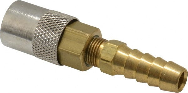 Coilhose Pneumatics - Hose Barb Moldflow Pneumatic Hose Straight Coupler (Valved) - Brass Nickel Plated, 1/4" Body Diam, 3/8" Hose ID - Exact Tooling